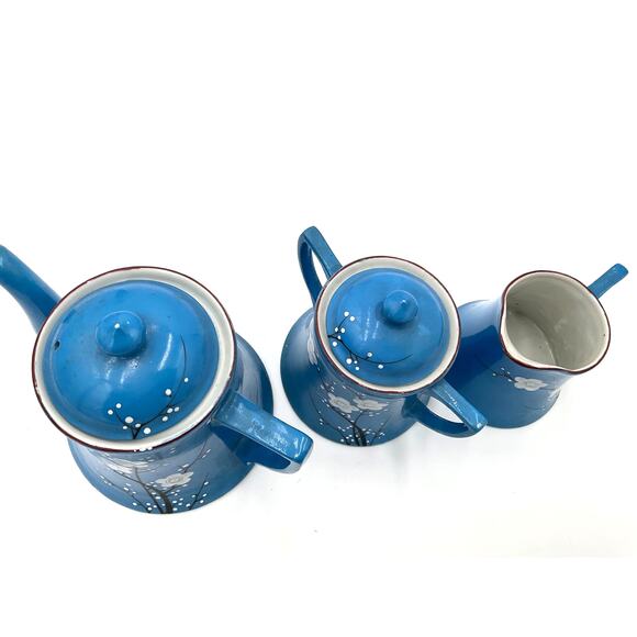 Made in Japan White Cherry Blossom Tea Set in Robins Egg Blue - Picture 6 of 8